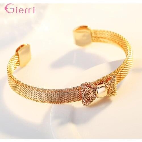 High Quality Genuine 925 Sterling Silver Bangles With Small Bow Novel Model Women Fashion Bangle Jewelry Accessory