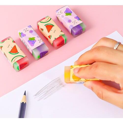 2Pcs Creative Cartoon Fruit Erasers Kawaii Children Art Stationery Drawing Exam Eraser School and Office Supplies Random Color