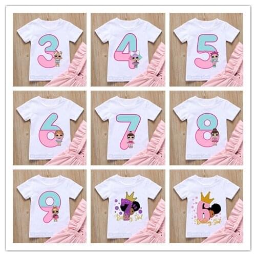 Fashion new girls t-shirt cute melanin black girl birthday number costume 1 to9 years old girl birthday costume summer shirt top