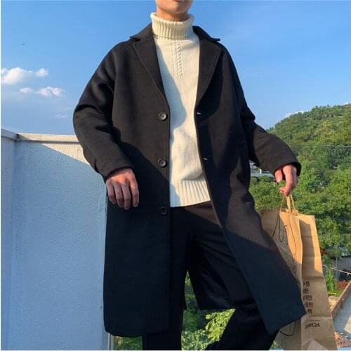 2021 Mens Solid Coat Korean Fashion Winter Jacket Wool Coat Mens Oversized Harajuku Coat Mens Japanese Street Jacket