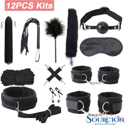 SWT BDSM Kits Exotic Adults Games Sex Toys Handcuffs for Sex Whip Gag Tail Plug Women Leather Bondage sex tools for couples