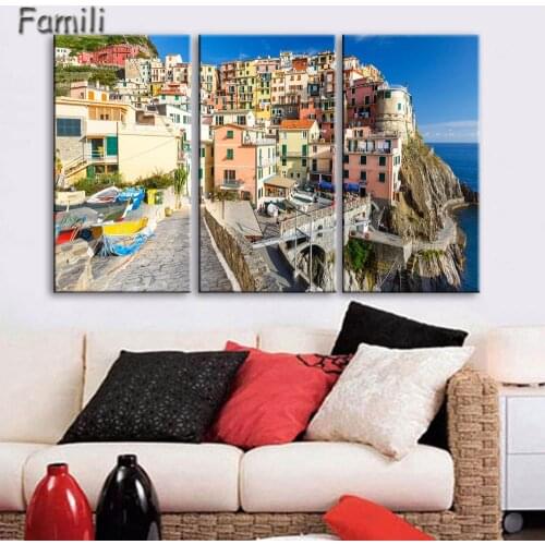 Nightlight In Italy Canvas Painting Wall Art Landscape 3pcs Prints Home Decor Picture Panels Poster For Linving,art painting