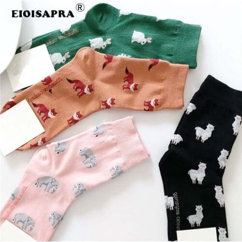 [EIOISAPRA]Spring Autumn New Product Casual Korean Style Women Animal Cartoon Fox Elephant Rabbit Sheep Cotton Tide Short Socks