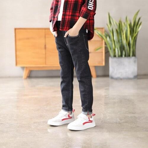 2019 children boys new casual jeans pants Kids spring fashion color ribbon denim Pants for Boys 4-10 years