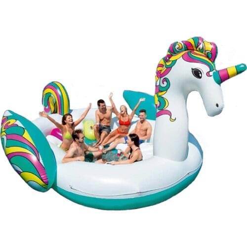 Wholesale large adult pool floats island 5.9m 10 person giant unicorn float water toys and