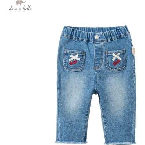 DBS19088 dave bella autumn baby girls fashion bow pockets pants children full length kids girl pants infant toddler trousers