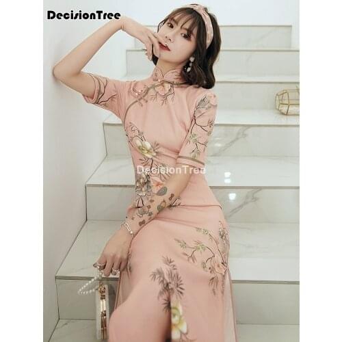 2021 cheongsam dress chinese dress traditional vintage mandarin collar women qipao classic cheongsam high slit chinese dress