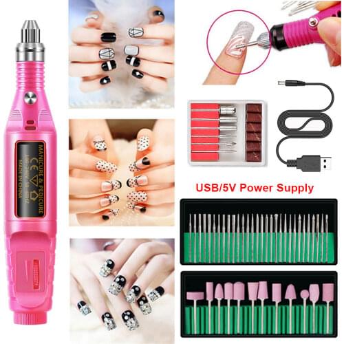 Polishing Head Electric Nail Polisher Nail Polisher Pen Manicure Fake Nail Piece Polishing Drill Bit Polishing Set Usb Powered