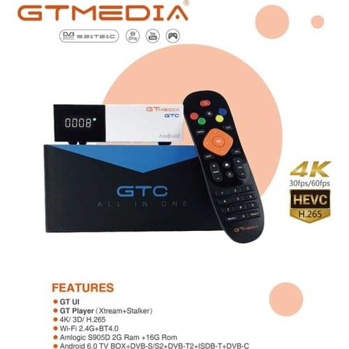 GTMEDIA GTC Receptor Satellite TV Receiver DVB-T2/S2/C/ISDBT Android 6.0 TV Box Combo Set Top Box H.265 Built-in Wifi 2.4G BT4