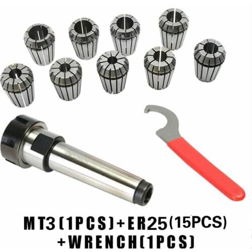 ER25 Spring Clamps 15PCS MT2 MT3 MT4 ER25 1PCS ER25 Wrench 1PCS Collet Chuck Morse Holder For CNC Milling Lathe tool
