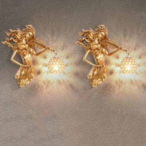 Nordic Luxury Violin Girl Decoration LED Wall Lamp Bedroom Bedside Lamp Living Room Bedroom Background Light Art Indoor Lighting