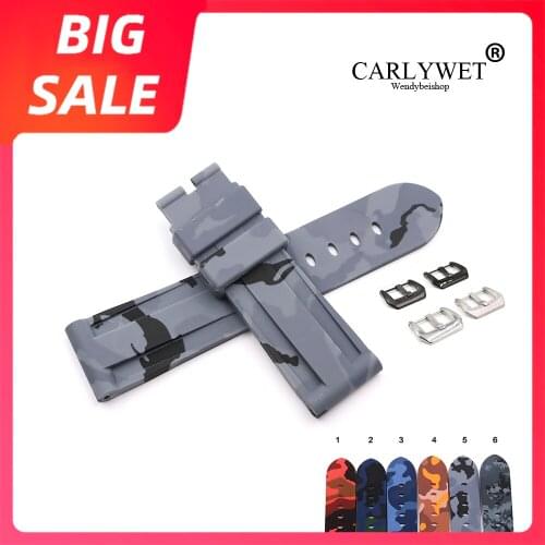 CARLYWET 22 24mm Top Quality Luxury Camo Waterproof Silicone Rubber Replacement Wrist Watch Band Loops Strap For Panerai Luminor