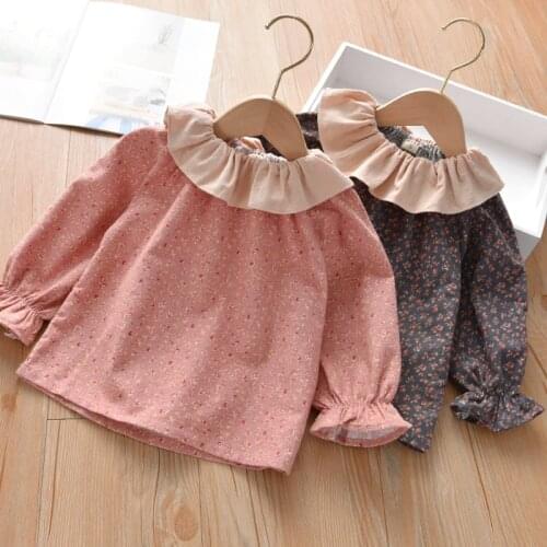 Cute Ruffles Collar Shirt for Girls 2019 New Style 2-7Y Flower Long Sleeve Kid Blouse for Girl shirt Toddler Children Clothes