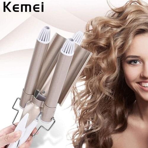 Kemei Professional Curling Iron Ceramic Triple Barrel Hair Styler Hair Waver Styling Tools 110-220V Hair Curler Electric Curling
