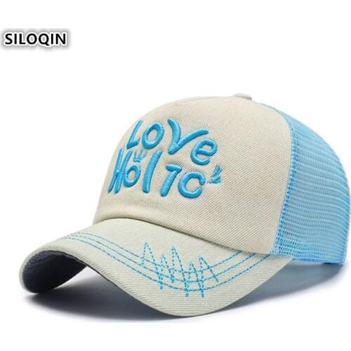 SILOQIN Womens Ponytail Mesh Cap Breathable Baseball Caps Adjustable Size Mens Letter Embroidery Hip Hop Hats Snapback Cap NEW