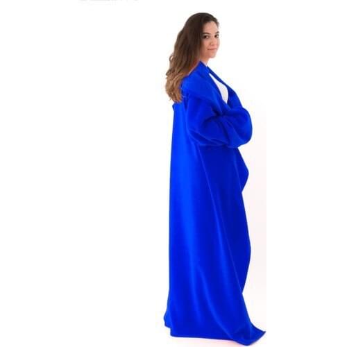 Wearable Sleeves Blue Fleece Blanket women fleece warm TV blanket sleeve pocket flannel plush thick Sherpa giant Hoody long