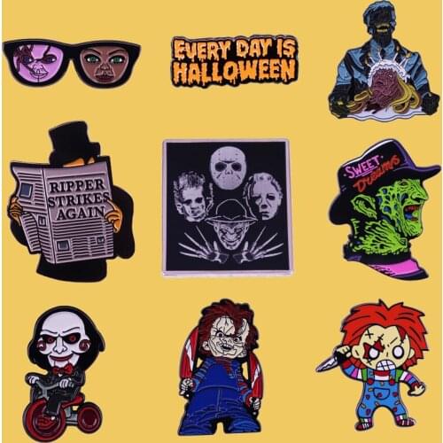 SP716 Horror Movies Metal Enamel Pins and Brooches for Lapel Pin Backpack Bags Badge Collection Halloween Friend Gift
