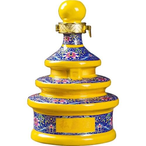 Jingdezhen ceramic wine bottle 2 kg red, yellow and blue sealed storage jar with lock, personality art wine jars