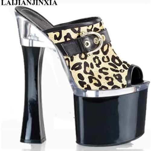 New Sexy Leopard Print High Heels Pumps With 8CM Platform Crystal Shoes Lady Exotic Dancer Shoes Peep Toe Sexy Dance Shoes