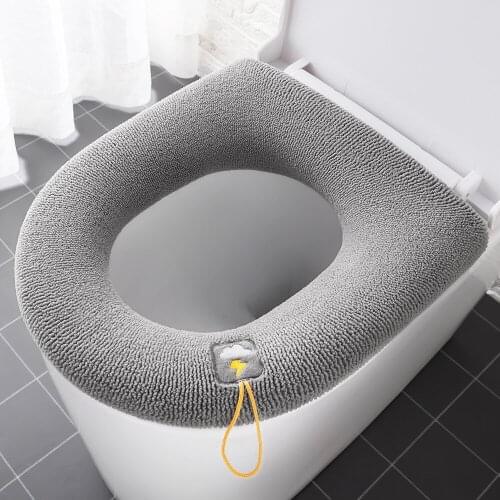 1Pc Thicken Soft Warm Plush Toilet Cushion with Portable Handle Cartoon Embroidery Universal Seat Cover Mat Bathroom Bathware