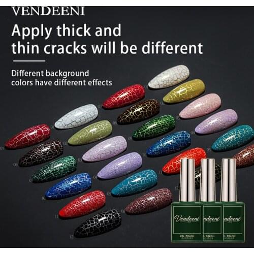 Vendeeni 15 Color Automatic Crack Gel Nail Polish Tortoise Shell Shape UV Soak Off Gel Lacquer Polish Crack Nail Art Gel Varnish