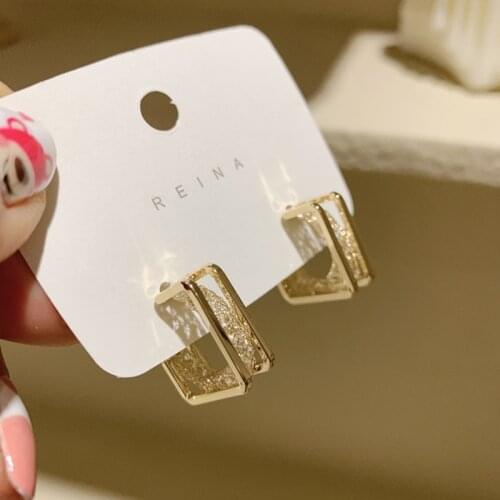 ALLNEWME Trendy Full Rhinestones Square Hoop Earrings for Women Gold Color Alloy Geometric Open Earring Statement Korea Jewelry