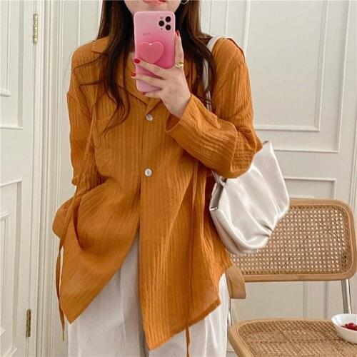 Women Long Sleeve Casual Shirts New Arrival 2021 Autumn Fashion Korean Style Turn-down Collar Loose Ladies Elegant Tops W522
