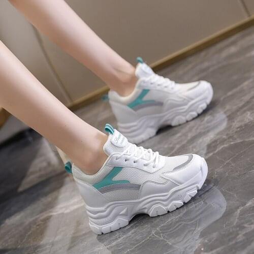2021 Spring Womens Casual Sports High Platform Shoes All-match Comfortable Womens Chunky Sneakers Mesh Breathable Autumn Shoes