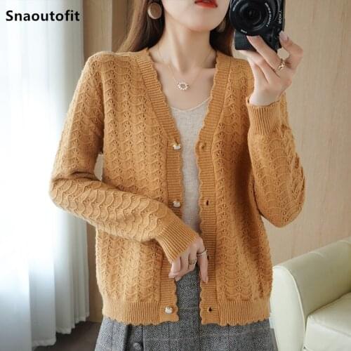 21 Spring Autumn Short Hollow Knit Cardigan Womens Large Size Loose V-Neck Long-Sleeved Rabbit Fleece Jacket Fashion All-Match