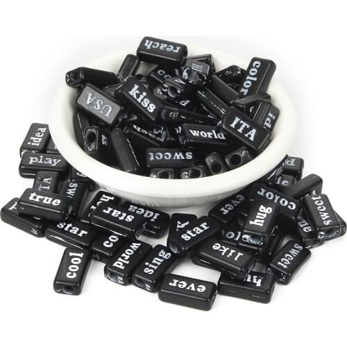 100Pcs Mixed Black Letter Acrylic Beads 15mm For Jewellery Marking Loose Spacer Bead Bracelet Necklace Charm Jewelry Finding