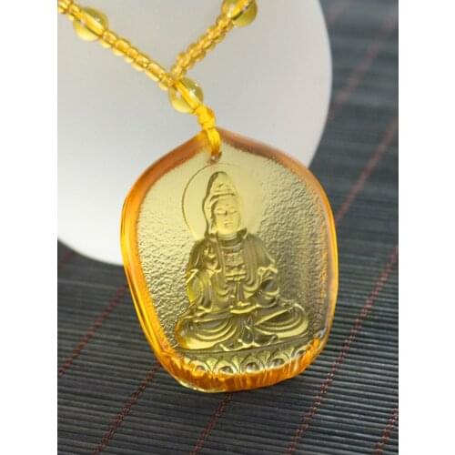 2020 HOME pocket travel efficacious Mascot Bless Safe luck Avalokitesvara Guanyin Buddha Citrine Crystal Pendant Buddhist Amulet