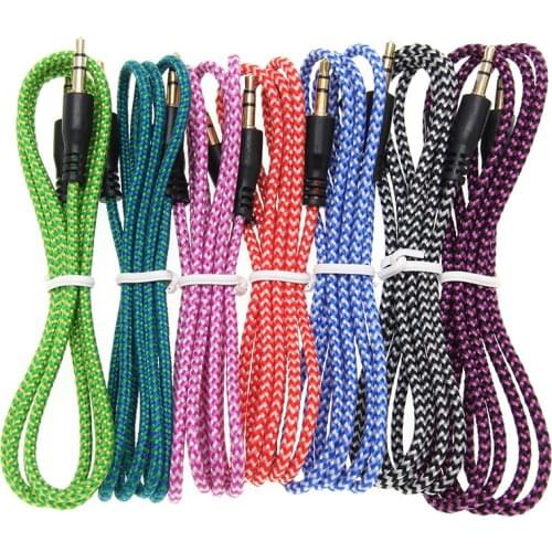 3.5mm Fabric AUX Cable 7 Colors Audio Cable 3.5mm Jack Male to Male Aux Cord for Car IPhone Headphone Stereo Speaker M-M 100pcs