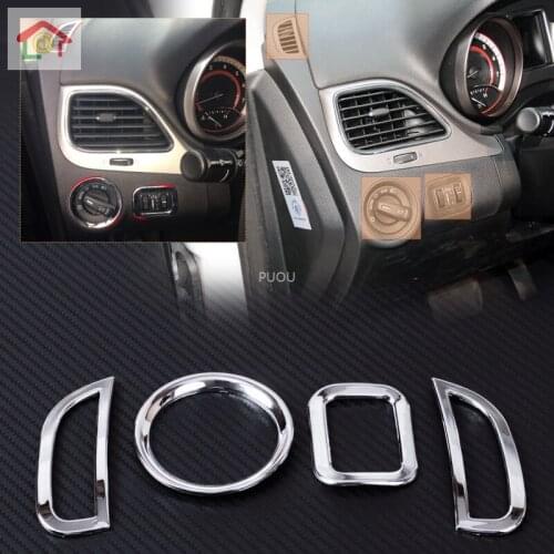 ABSChrome 2Pcs Air Conditioning Vent Cover + 2Pcs Console Dashboard Switch Cover for Dodge Journey Fiat Freemont 2011 - 2014