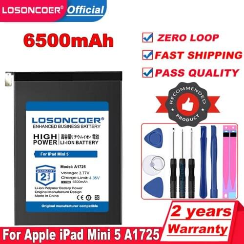 LOSONCOER Top Brand 100% New A1725 Battery 6500mAh for Apple iPad Mini 5 A1725 Batteries