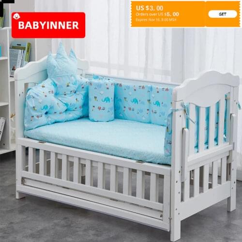 Babyinner Baby Bed Bumper Cotton Crib Fence Cartoon Newborn Cot Protect Washable Anti-collision Bedding 5Pcs/Set Room Decoration