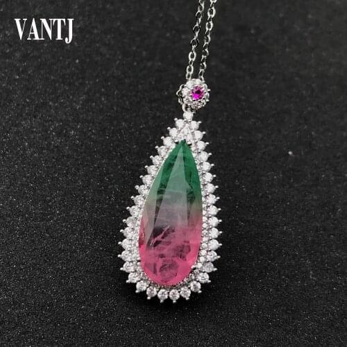Big Stone Tourmaline Pendants for Women Created Gemstone Pear12*28mm Handmade Necklace Engagement Bride Jewelry