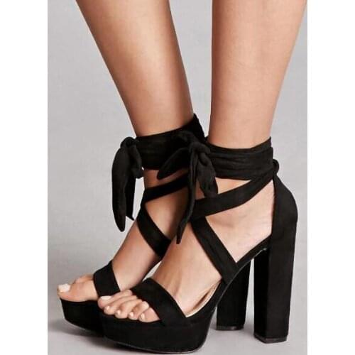 Sexy Blue Denim Block Heel Platform Sandals Jeans Open Toe Chunky Heel Lace Up Dress Sandals Trend Fashion Summer Sandal Shoes