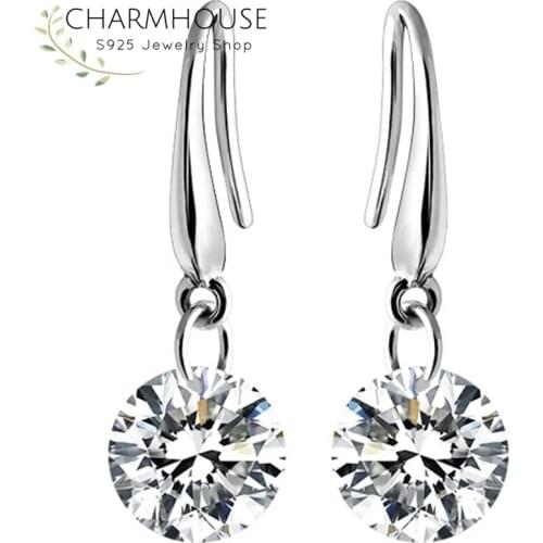Charmhouse Pure 925 Silver Earrings For Women Lady Zirconia Waterdrop Dangle Earing With Stone Korea High Quality Jewelry Bijoux