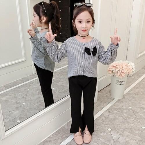 Kids Clothes Girls Autumn Spring Clothing Sets Long Sleeve Striped Tops+Pants Casual Children Clothes Outfit 4 6 8 9 10 12 Years