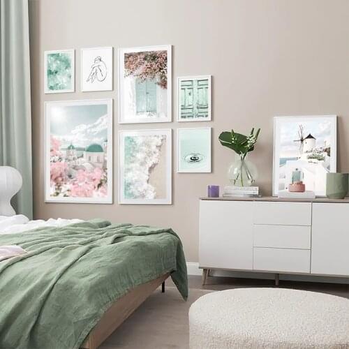 Aegean Greece Landmark Travel Landscape Poster Island Architecture Cityscape Painting Canvas Art Print Nordic Decor Wall Picture