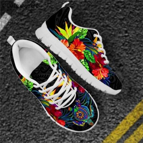 ELVISWORDS Hawaiian Tropical Hibiscus Design Casual Womens Air Mesh Sneakers Fashion Ladies Non-ship Sports Shoes zapatos mujer