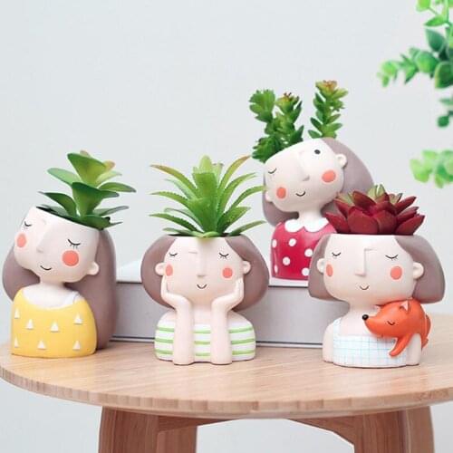 Cute Girl Flower Pot For Succulents Fleshy Plants Flowerpot Ceramic Small Mini Desktop Garden Decoration