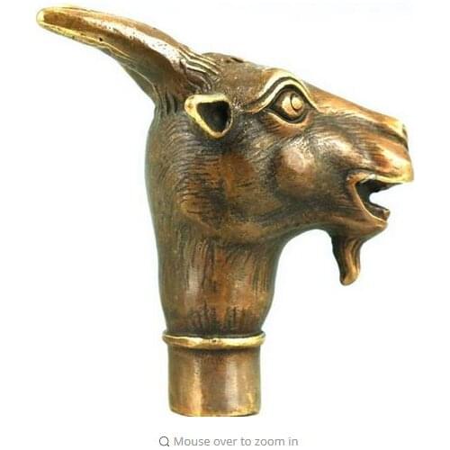 Bronze Pure Copper Old Qing Ming Brass Old Asian Chinese Old Bronze Hand Carved Collect Sheep Statue Walking Stick Head