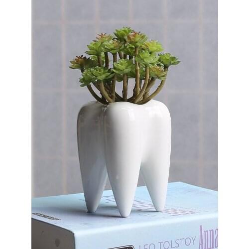 White Tooth Ceramic Vase Flower Pots Planters Creative Tooth Design Desktop Decor Garden Pots teeth vase