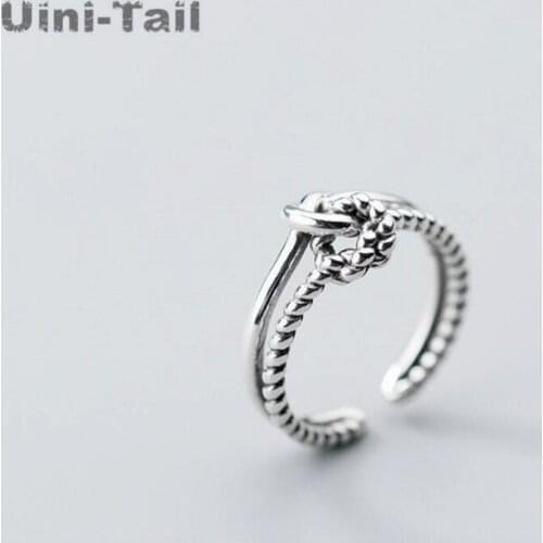 Uini-Tail new hot 925 sterling silver vintage woven twist double knot knot opening adjustment ring personality temperament ring