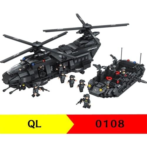 1351Pcs QL0108 Military Series Helicopter Transporter Assembled Building Blocks Childrens Educational Toy Gifts