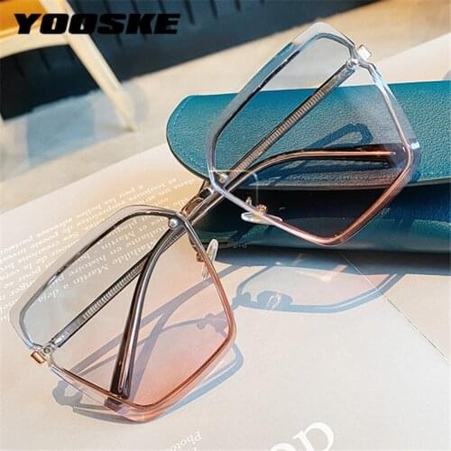 YOOSKE Rimless Square Sun Glasses For Women Men Fashion Gradient Sunglasses Ladies Frameless Metal Eyeglasses Vintage Sunglass