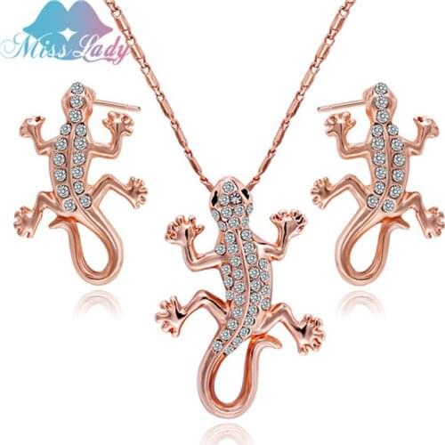 Miss Lady Rose Gold color Rhinestone Crystal Peculiar Gecko Gold color Costume Jewelry Sets Fashion for women MLY2849