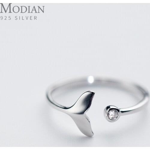 Modian Tiny Shining Zircon Cute Mermaid Tail Ring for Women Genuine 925 Sterling Silver Free Size Ring Fine Jewelry Accessories