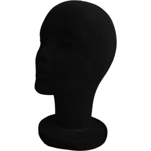 Foam Flocking Male Mannequin Head Model Hat Wig Display Stand Rack Black